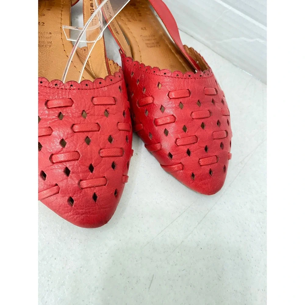 Spring Step Delorse Flats Women 42 Red Leather Woven Slingback Pointed Toe EU 42
